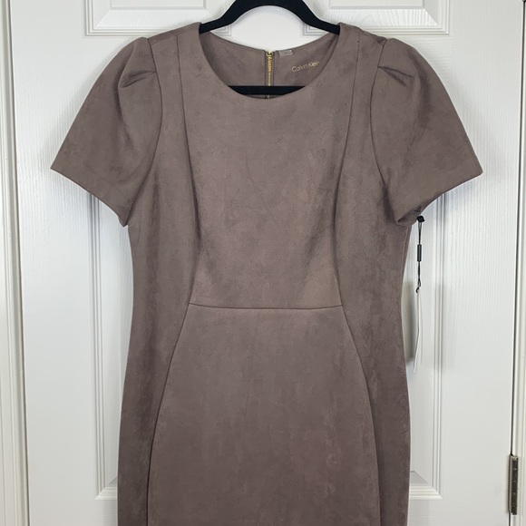 Calvin Klein Women's Scuba Suede Short Sleeve Sheath Dress Brown Size 12 main image 1